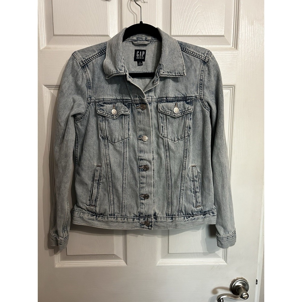 Gap‎ Denim Jacket Womens Medium Light Wash Coat Trucker Grunge Retro Button Up